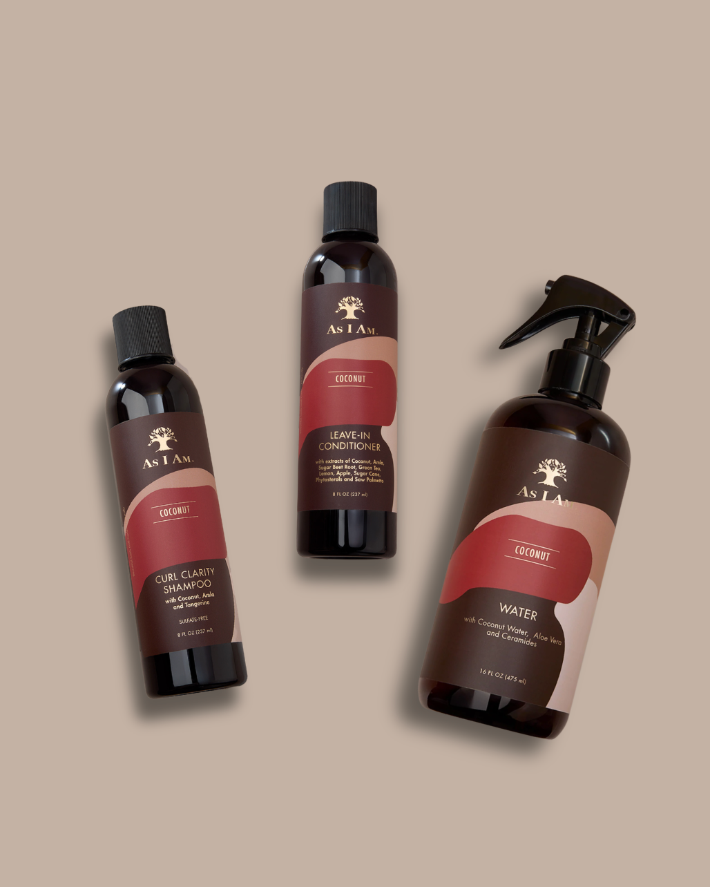 Coconut Water, Curl Clarity Shampoo, and Coconut Leave-In Conditioner